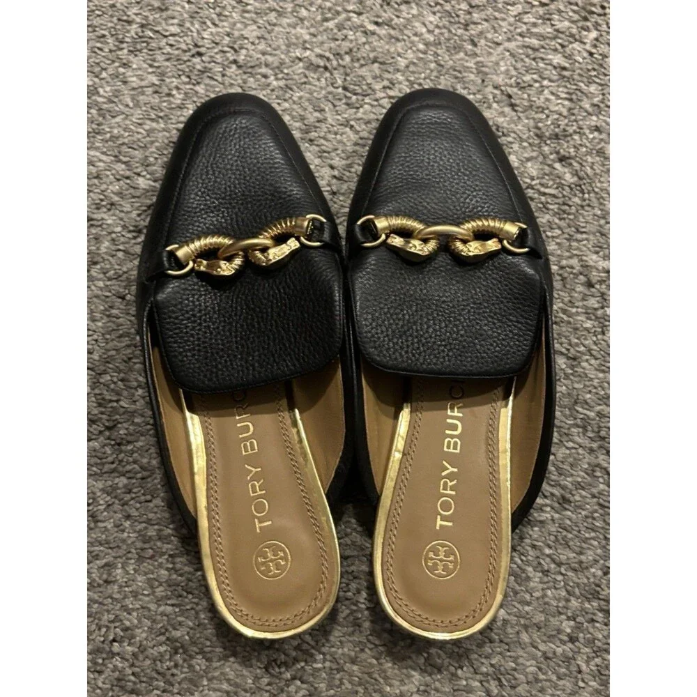 Tory Burch Jessa Backless‎ Loafer Horse Bit Leather Mules Womens 8 Black